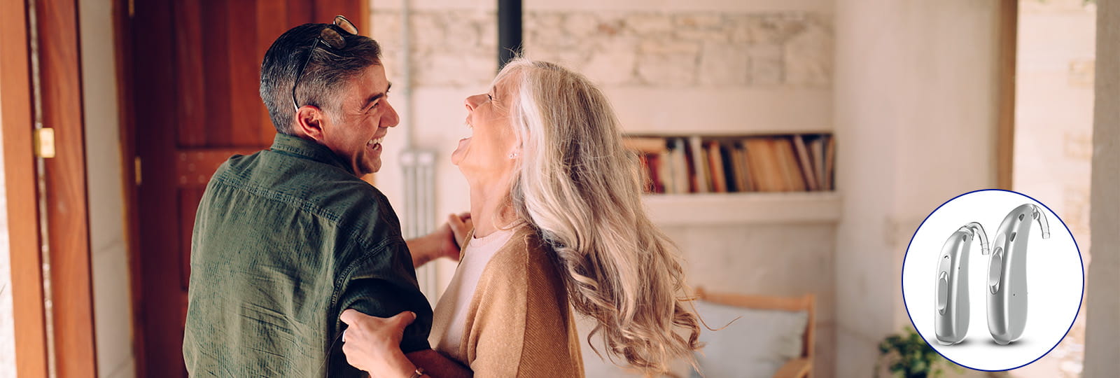 Dancing couple with hearing aids