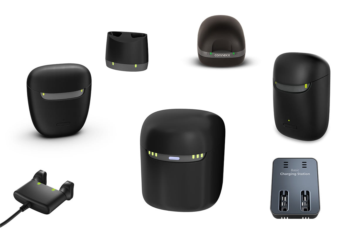 Examples of chargers for BTE hearing aids